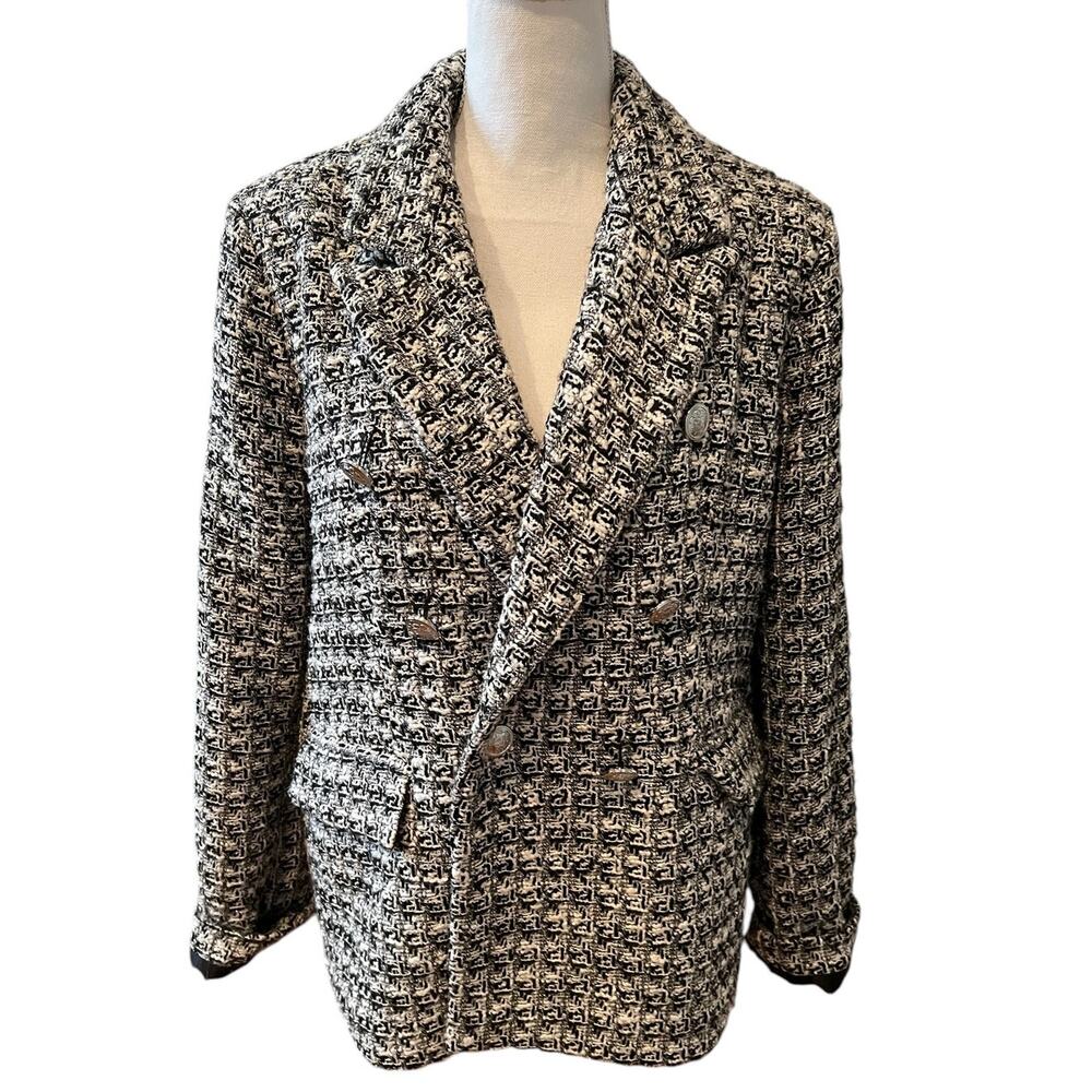 Rachel Zoe Tweed Double Breasted Short Lady Jacket Black & White XL